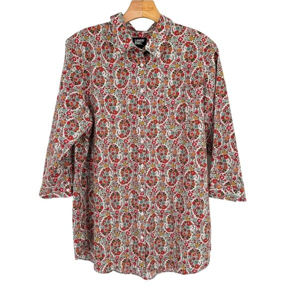 Lands End Womens Floral Print 3/4 Sleeve Shirt top tunic Size 16 100% Cotton - Picture 1 of 11